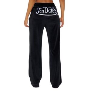 Von Dutch Velour Wide Leg Pant  [Black/White]
